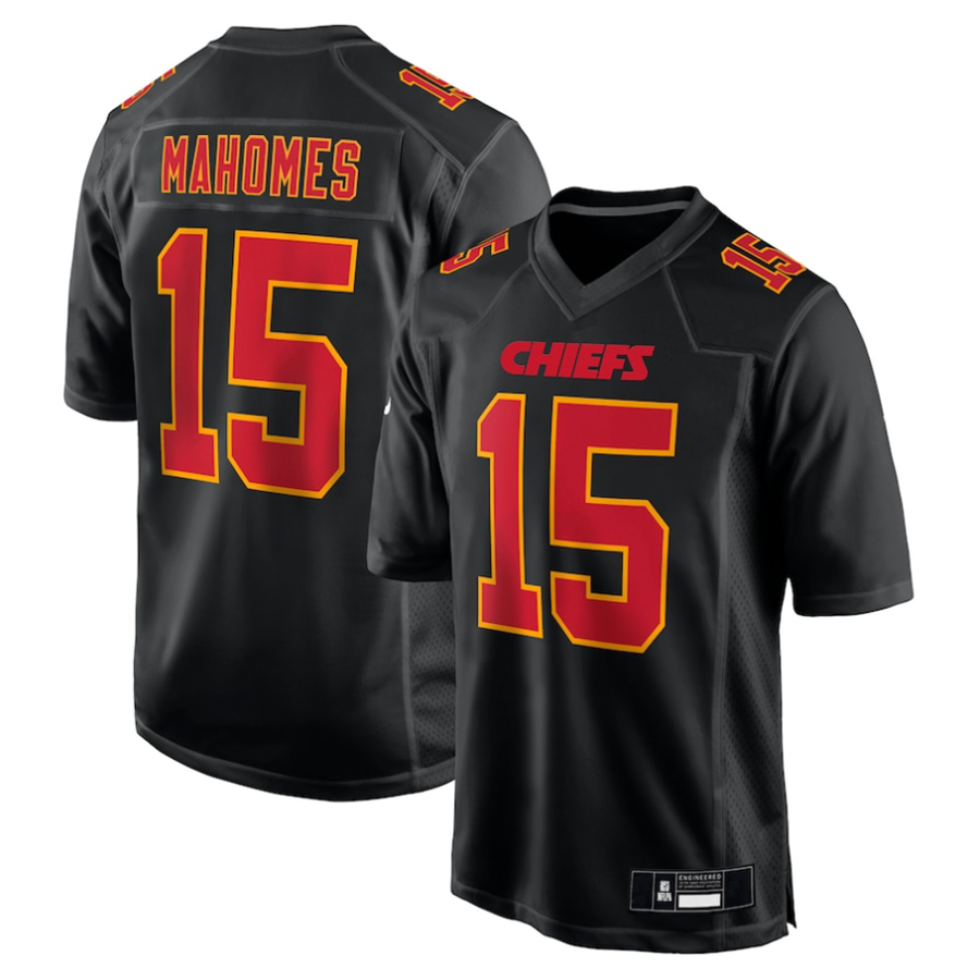 Choea #15 Patrick Mahomes Player KC.Chiefs Carbon Black Fashion Game Stitched Jerseys