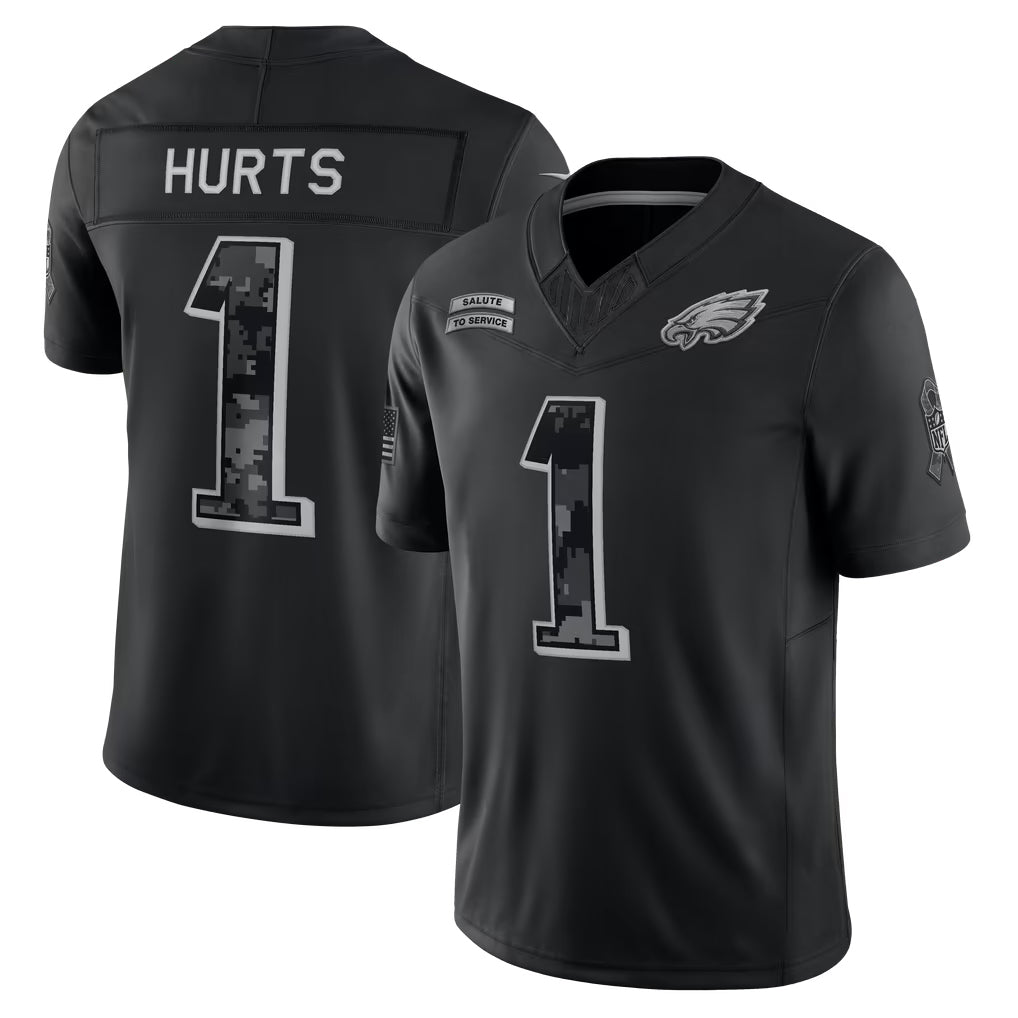 Choea P.Eagles #1 Jalen Hurts Player Black Limited 2026 Salute to Service Home Game Stitched Jerseys
