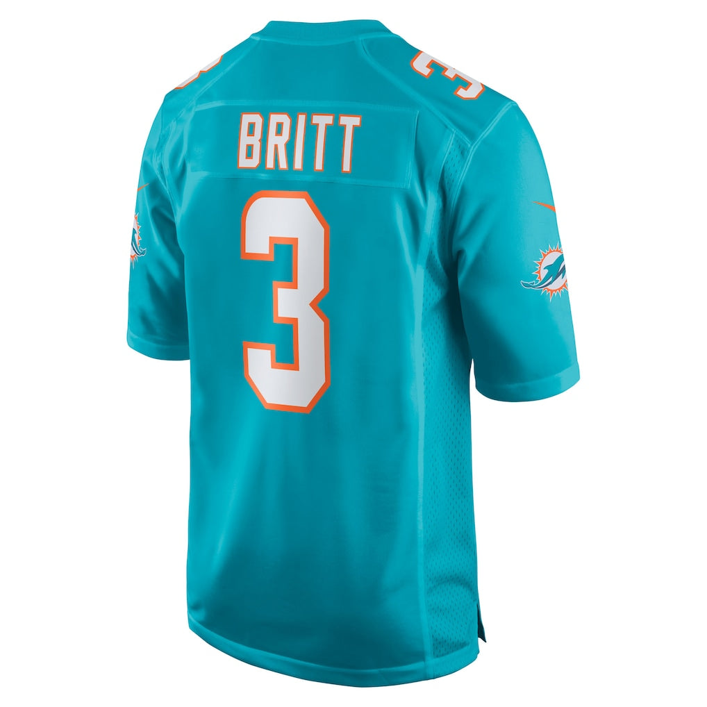 Choea M.Dolphins #3 K.J. Britt Aqua Team Game Jersey