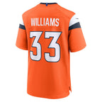 Choea D.Broncos #33 Javonte Williams Orange Mile High Collection Game Jersey