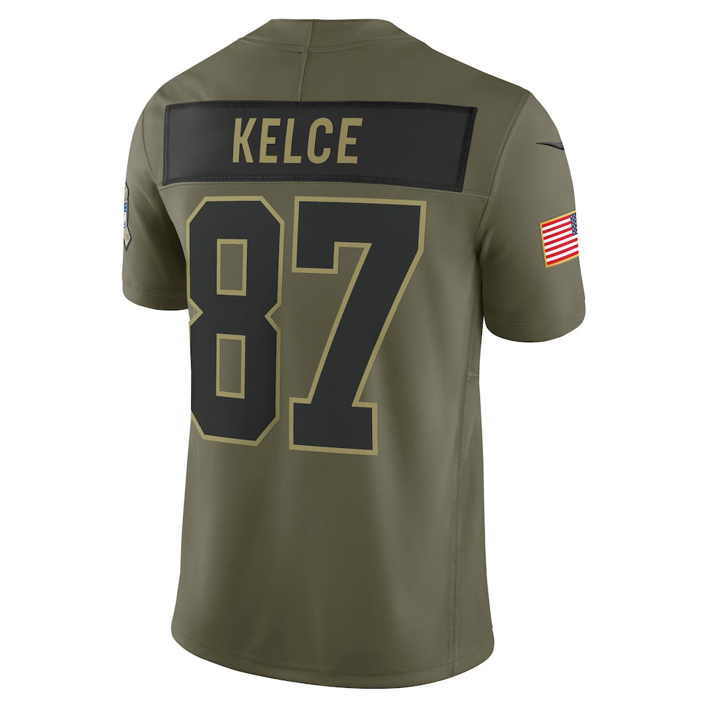 Choea KC.Chiefs #87 Travis Kelce Olive 2025 Salute to Service Limited Jersey