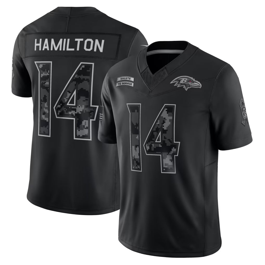 Choea B.Ravens #14 Kyle Hamilton Player Black Limited 2026 Salute to Service Home Game Stitched Jerseys