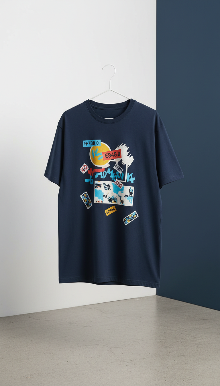 Deep Navy Artist-Collab Tee With Layered Prints