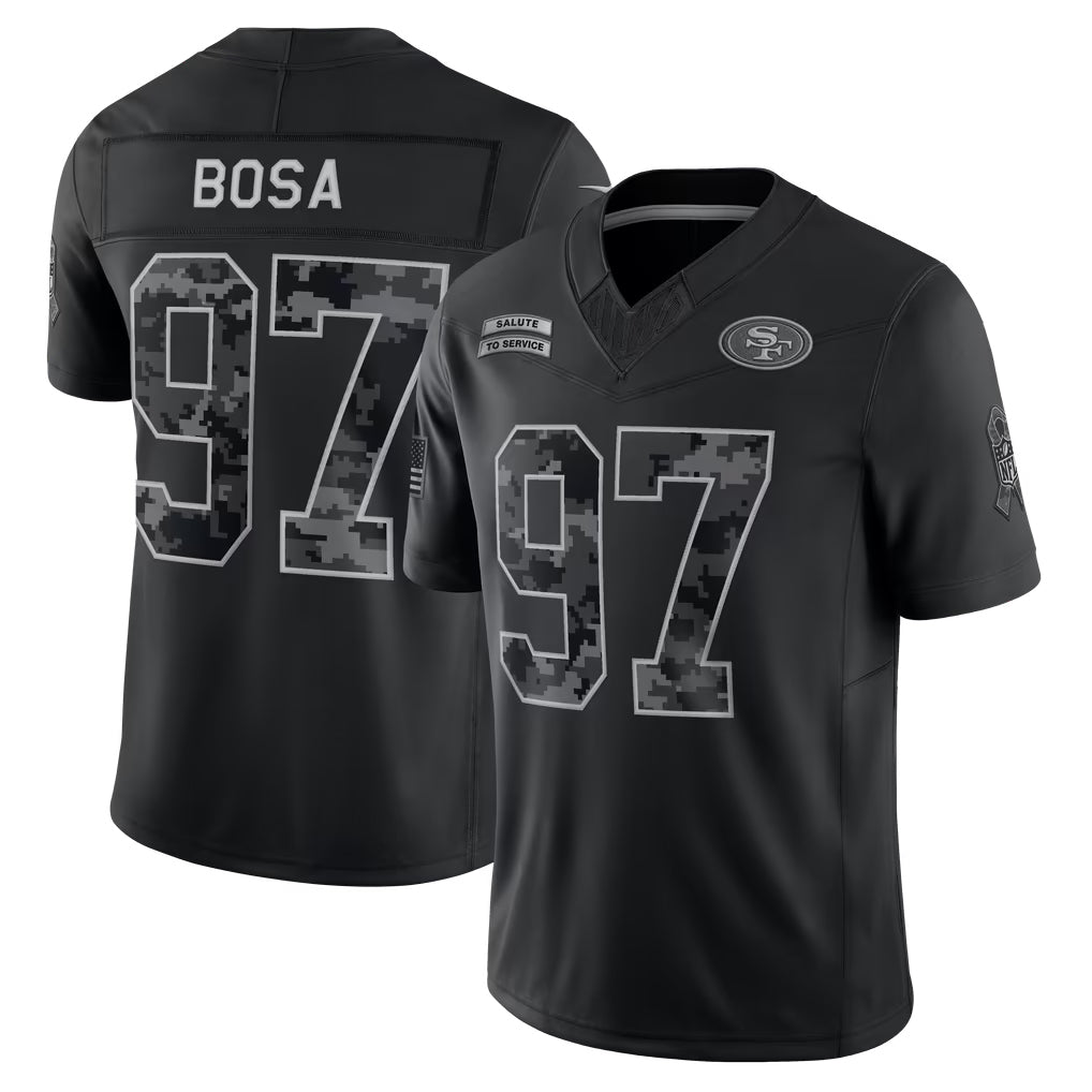 Choea SF.49ers #97 Nick Bosa Player Black Limited 2026 Salute to Service Home Game Stitched Jerseys