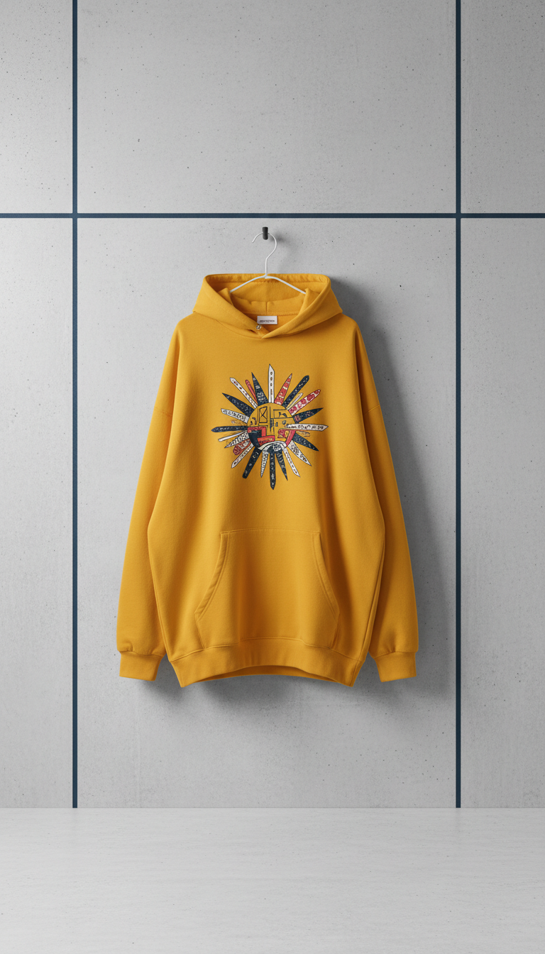 Mango Yellow Oversized Hoodie With Hand-Drawn Graphic