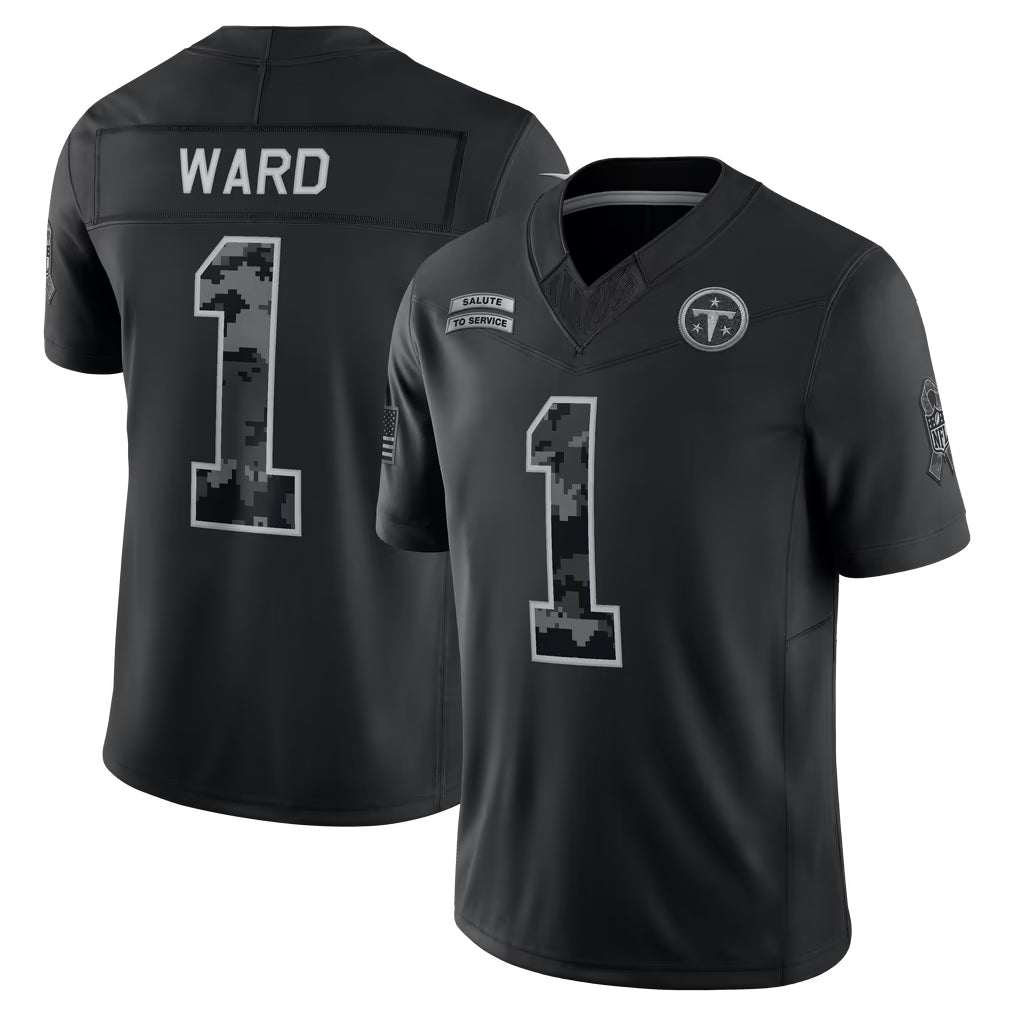 Choea T.Titans #1 Cameron Ward Player Black Limited 2026 Salute to Service Home Game Stitched Jerseys