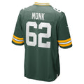 Choea GB.Packers #62 Jacob Monk Green Game Jersey