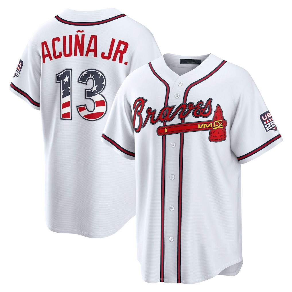 Choea A.Braves #13 Ronald Acu?a Jr. White USA 250 Fourth of July Home Stadium Jersey
