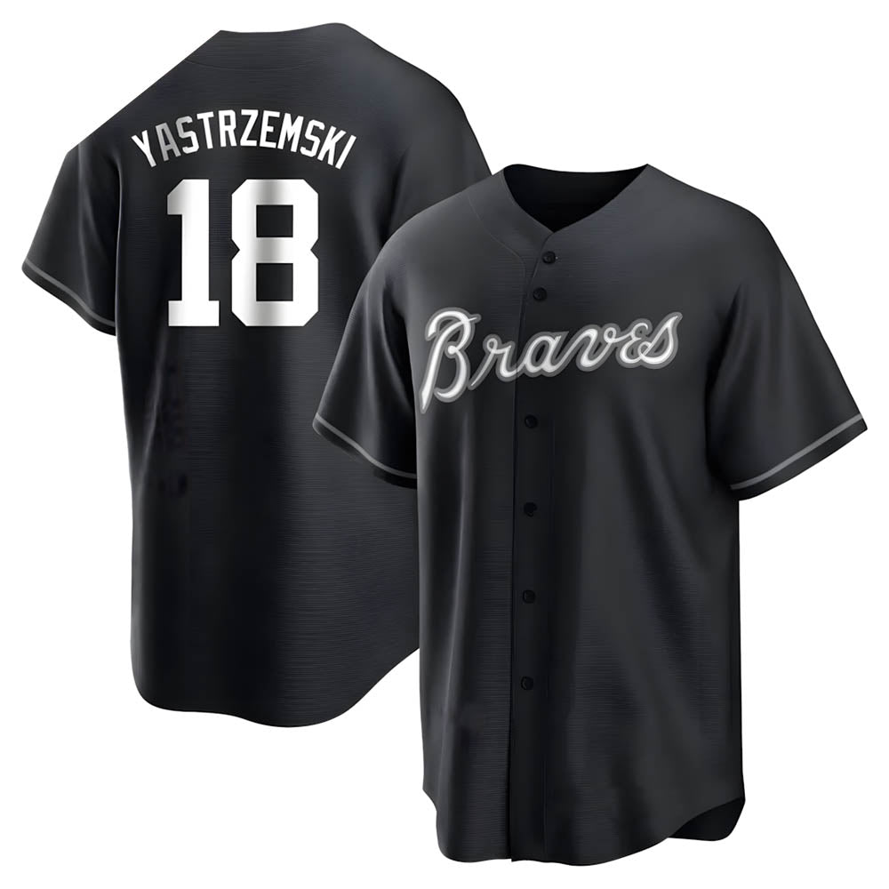 Choea A.Braves #18 Mike Yastrzemski player Black&White Replica Stitched Jerseys