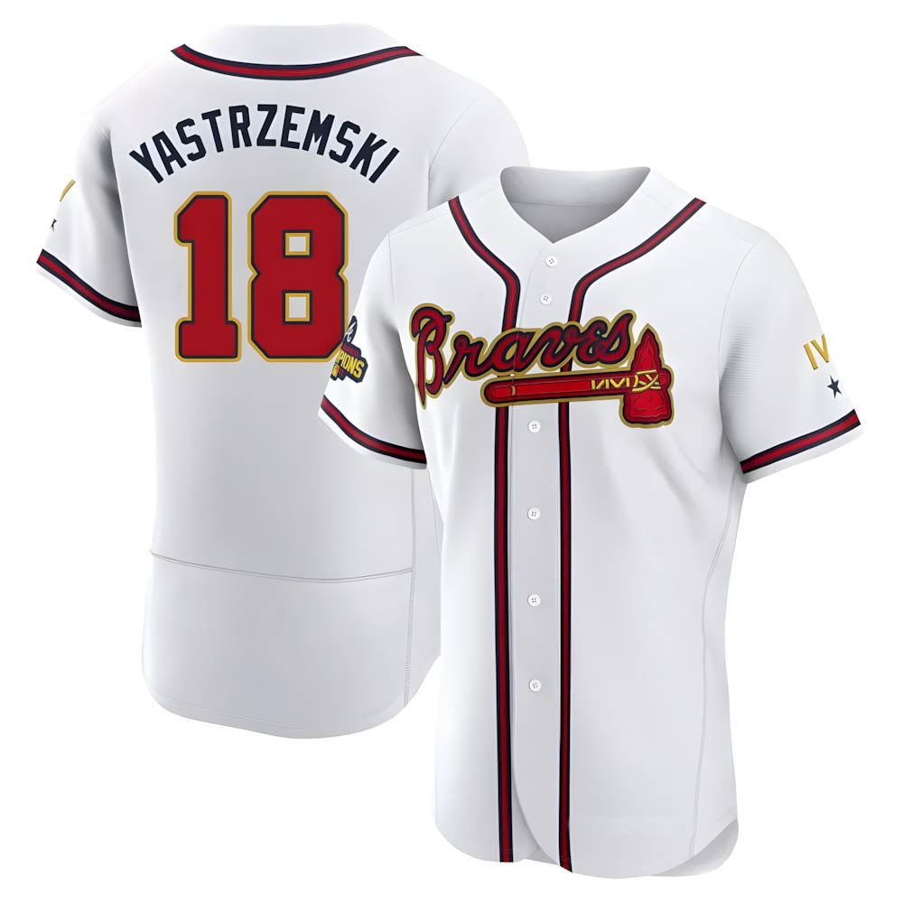 Choea A.Braves #18 Mike Yastrzemski player Gold Authentic White Program Stitched Jerseys