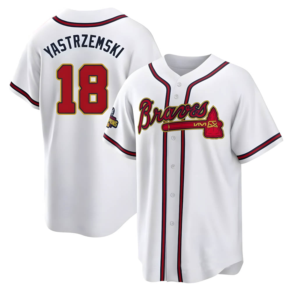 Choea A.Braves #18 Mike Yastrzemski player Gold Replica White Program Stitched Jerseys