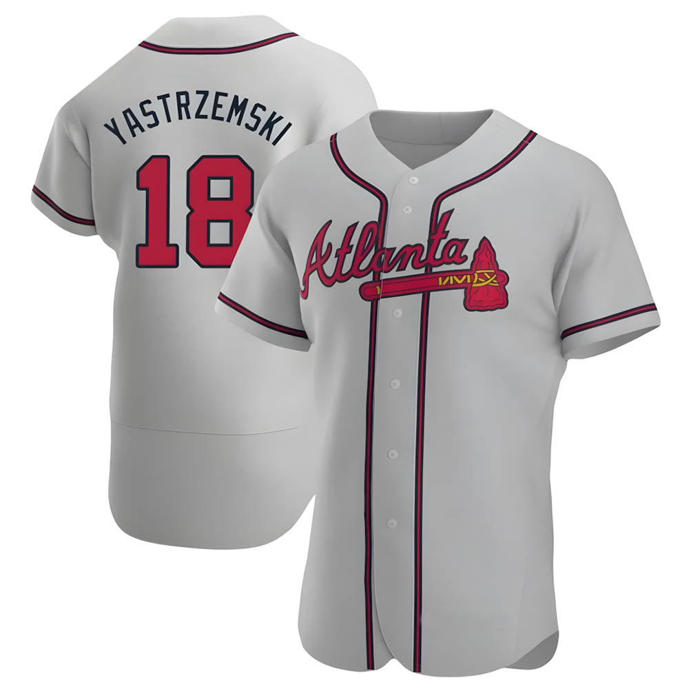 Choea A.Braves #18 Mike Yastrzemski player Gray Authentic Road Stitched Jerseys
