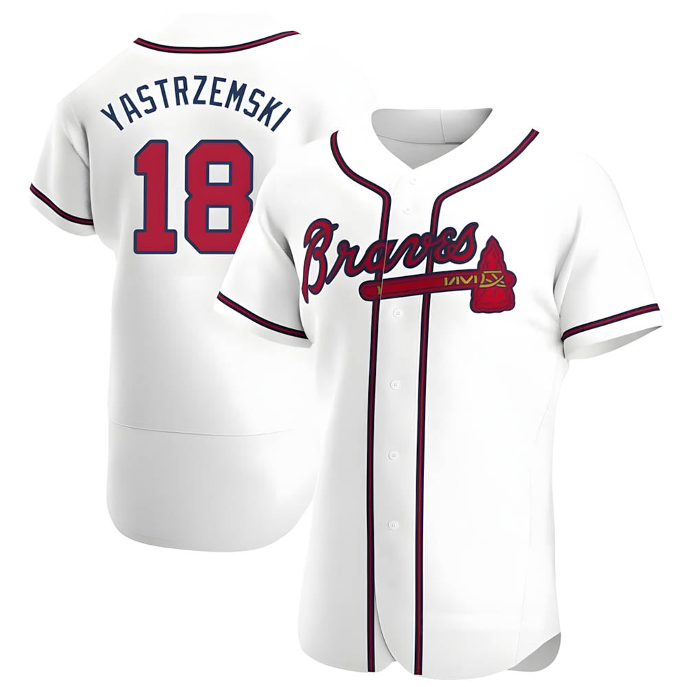 Choea A.Braves #18 Mike Yastrzemski player White Authentic Home Stitched Jerseys