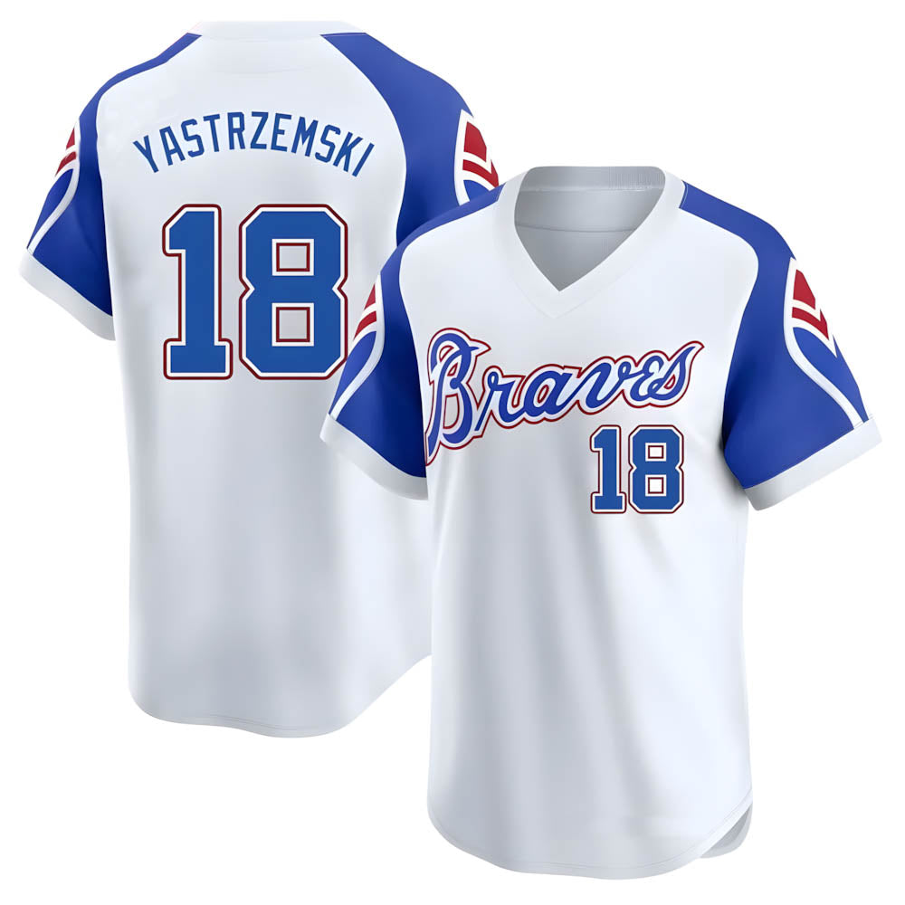 Choea A.Braves #18 Mike Yastrzemski player White Limited Throwback Cooperstown Collection Stitched Jerseys