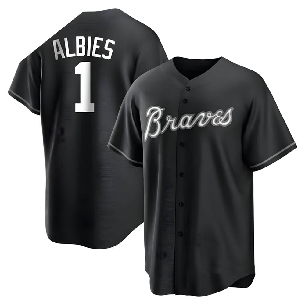 Choea A.Braves #1 Ozzie Albies Player Black&White Replica Stitched Jerseys
