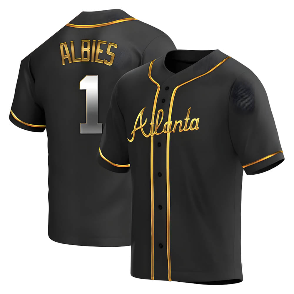 Choea A.Braves #1 Ozzie Albies Player Gold Replica Black en Alternate Stitched Jerseys
