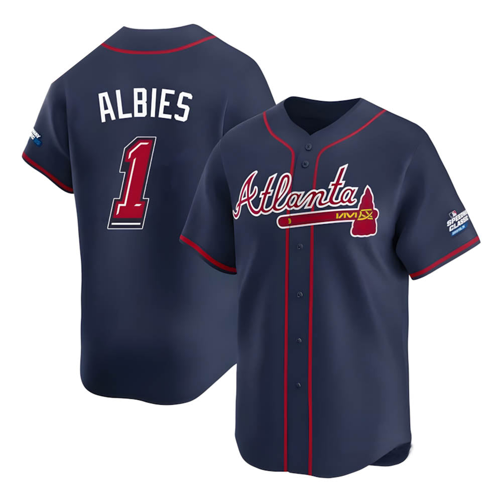 Choea A.Braves #1 Ozzie Albies Player Navy Limited 2025 Speedway Classic Alternate Stitched Jerseys