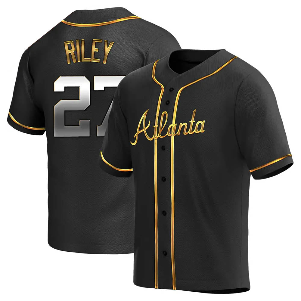Choea A.Braves #27 Austin Riley Player Black&Gold Replica en Alternate Stitched Jerseys