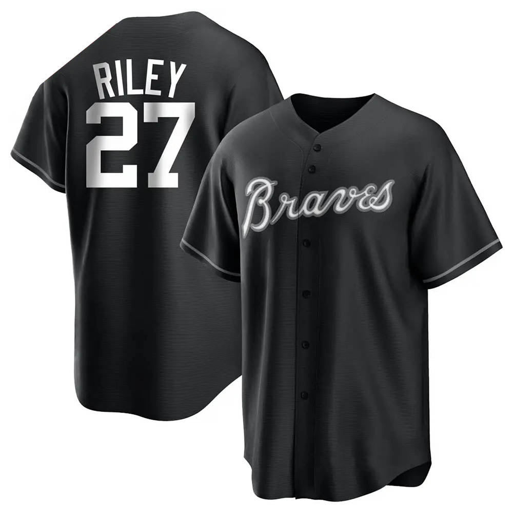 Choea A.Braves #27 Austin Riley Player Black&White Replica Stitched Jerseys