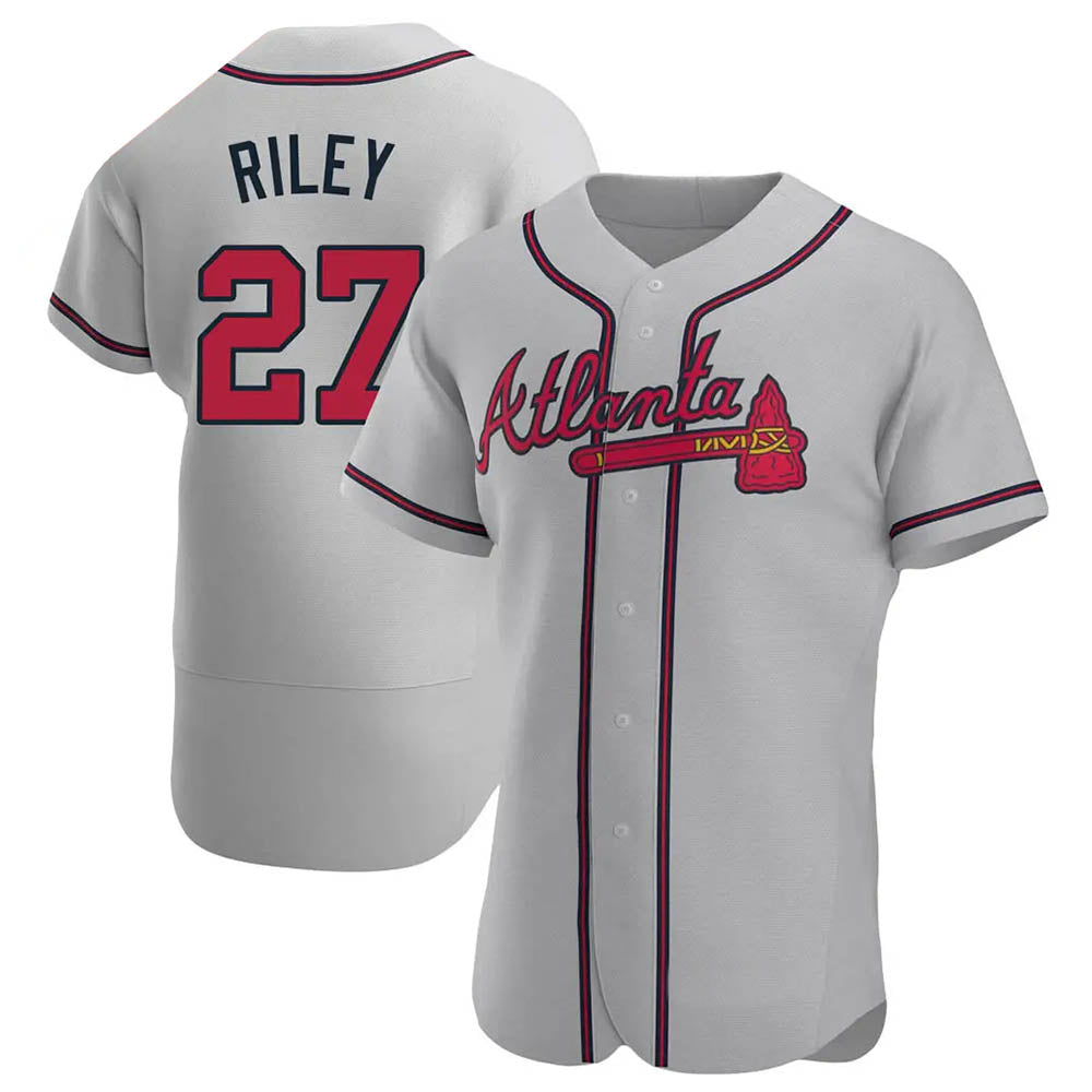 Choea A.Braves #27 Austin Riley Player Gray Authentic Road Stitched Jerseys