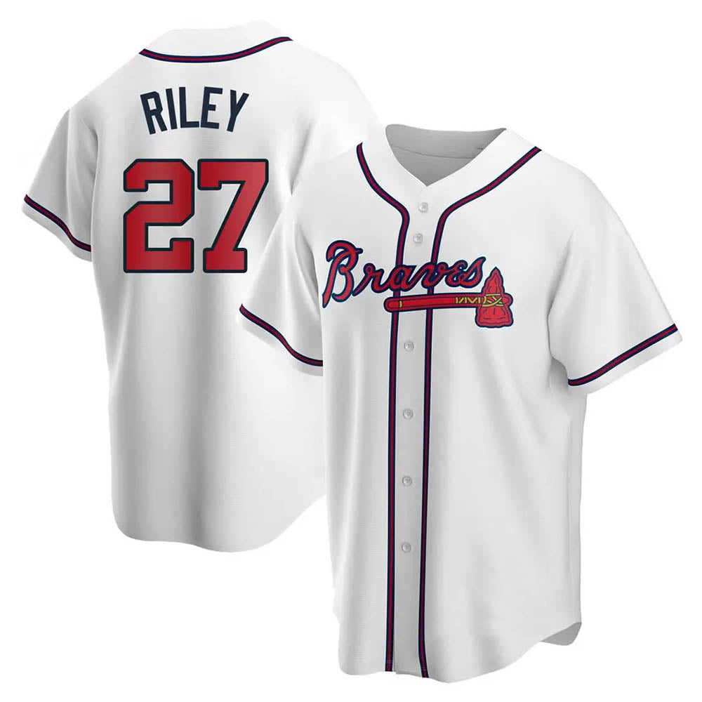 Choea A.Braves #27 Austin Riley Player White Replica Home Stitched Jerseys