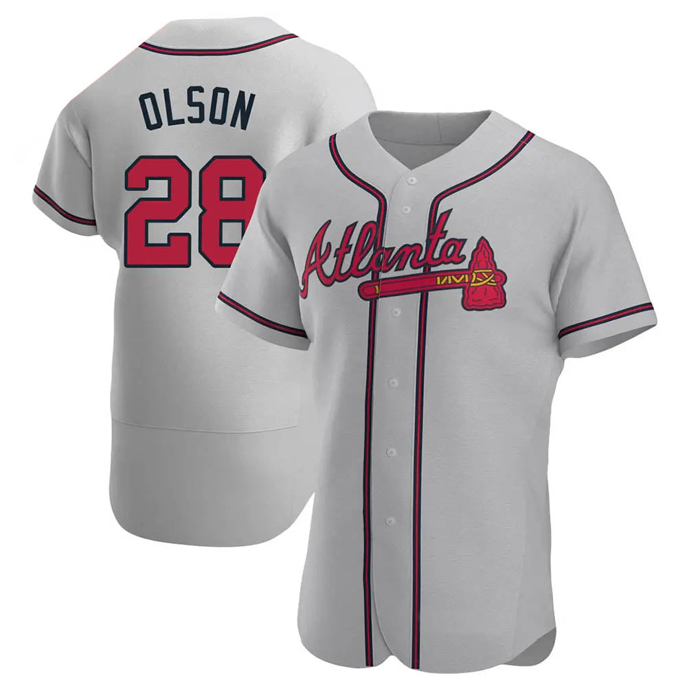 Choea A.Braves #28 Matt Olson Player Gray Authentic Road Stitched Jerseys