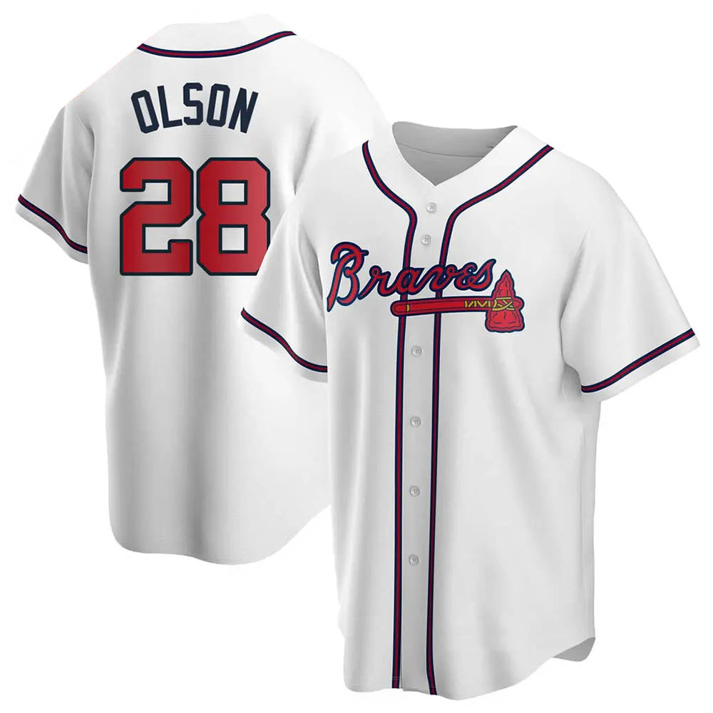 Choea A.Braves #28 Matt Olson Player White Replica Home Stitched Jerseys