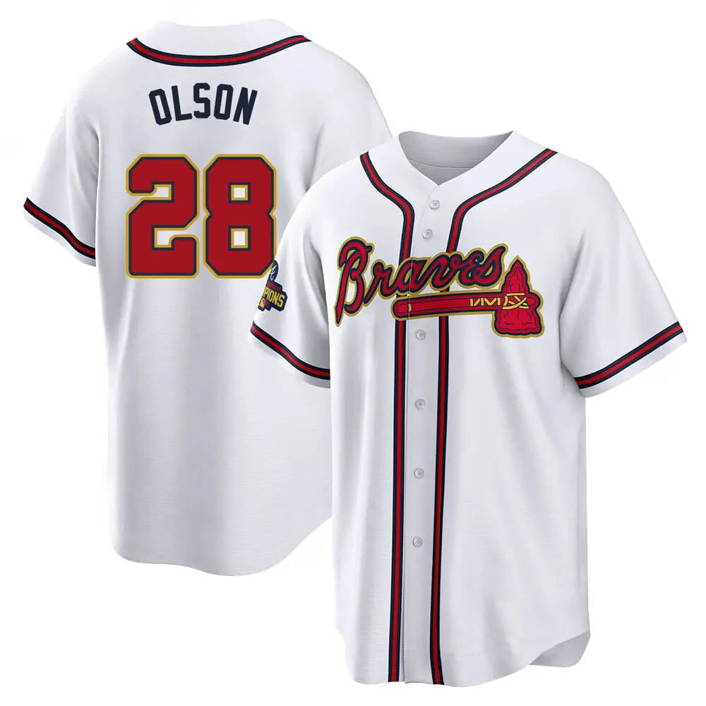 Choea A.Braves #28 Matt Olson Player White&Gold Replica Program Stitched Jerseys