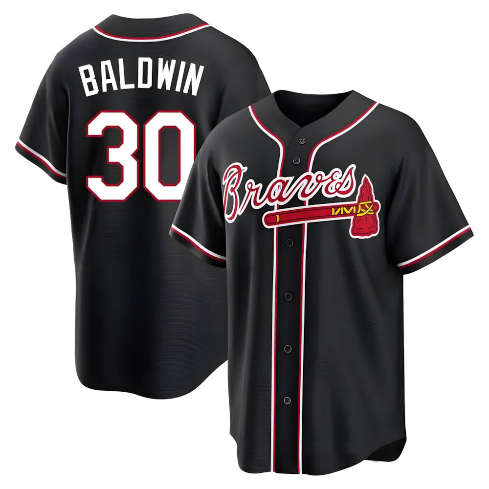 Choea A.Braves #30 Drake Baldwin player Black Replica Fashion Out Stitched Jerseys