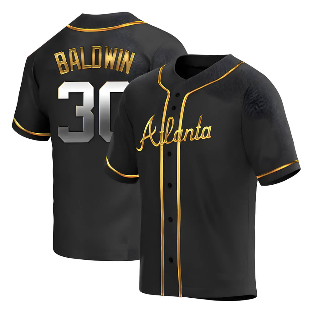 Choea A.Braves #30 Drake Baldwin player Gold Replica Black en Alternate Stitched Jerseys