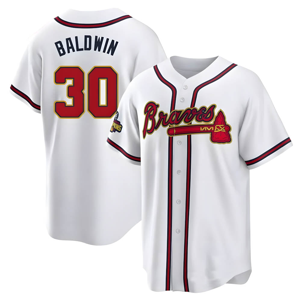 Choea A.Braves #30 Drake Baldwin player Gold Replica White Program Stitched Jerseys