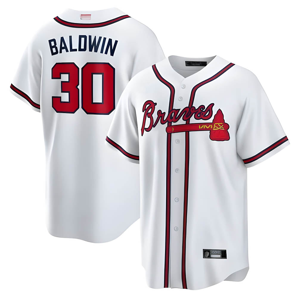 Choea A.Braves #30 Drake Baldwin player White Home Replica Stitched Jerseys