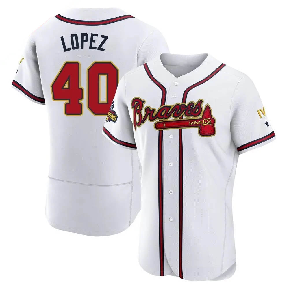 Choea A.Braves #40 Reynaldo Lopez player White&Gold Authentic Program Stitched Jerseys