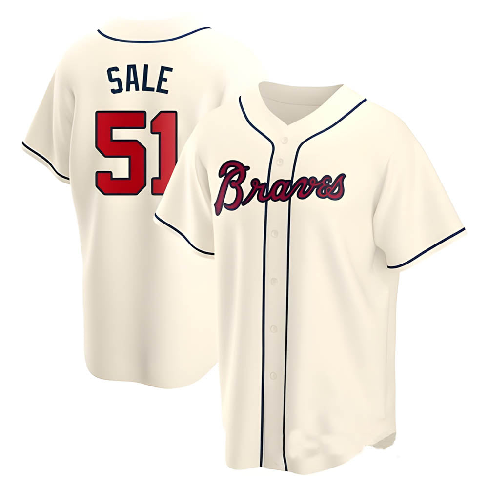 Choea A.Braves #51 Chris Sale Player Cream Alternate Replica Stitched Jerseys