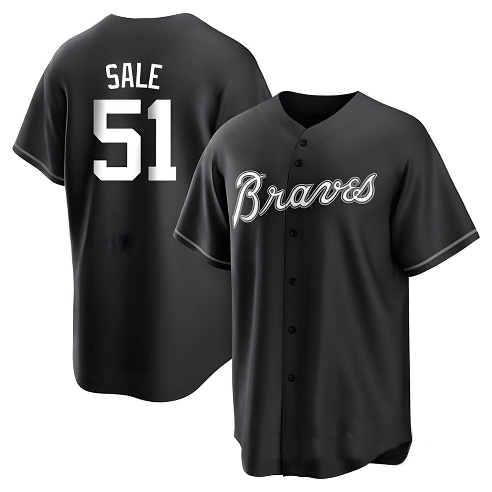 Choea A.Braves #51 Chris Sale Player White&Black Replica Stitched Jerseys