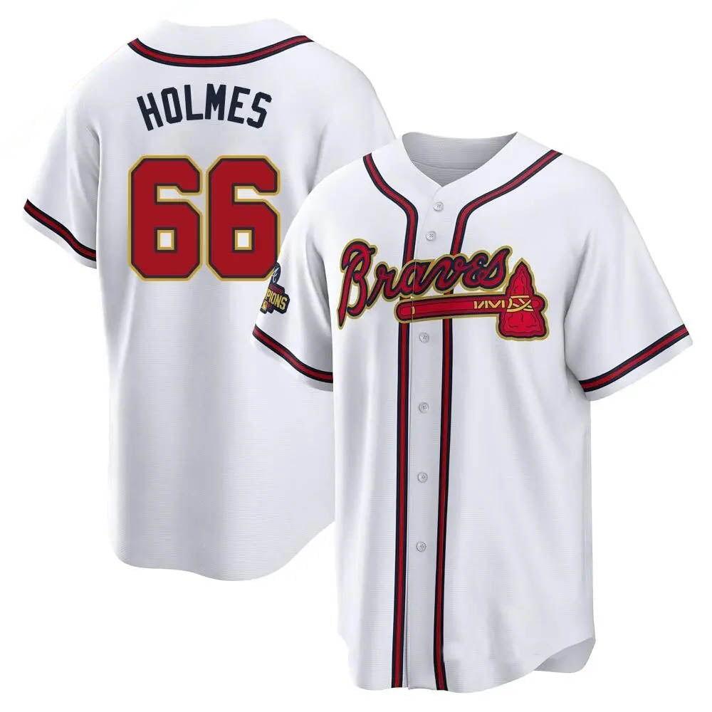 Choea A.Braves #66 Grant Holmes Player White&Gold Replica Program Stitched Jerseys