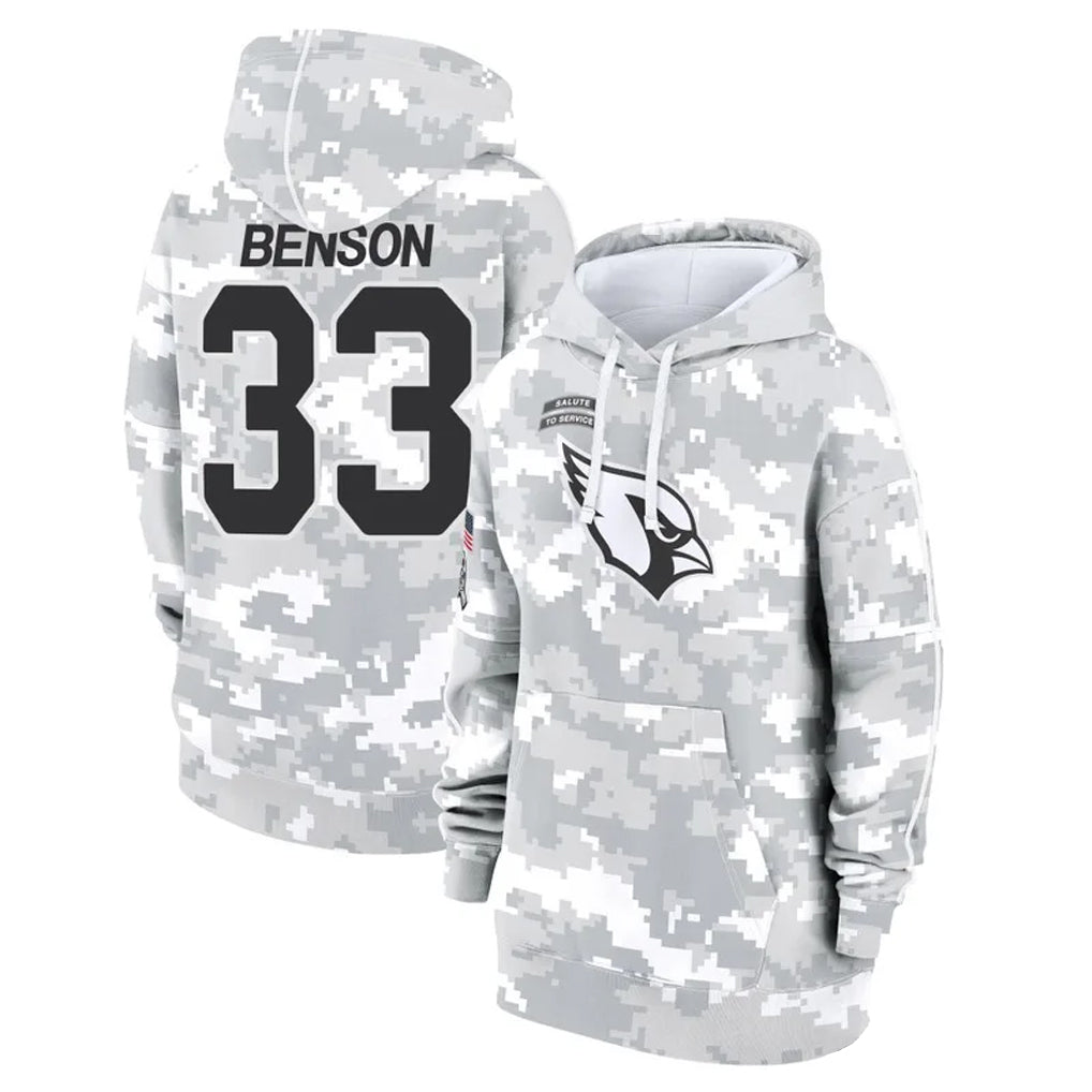 Choea A.Cardinals #33 Trey Benson Player Arctic Camo Salute to Service Hoodies Stitched Jerseys