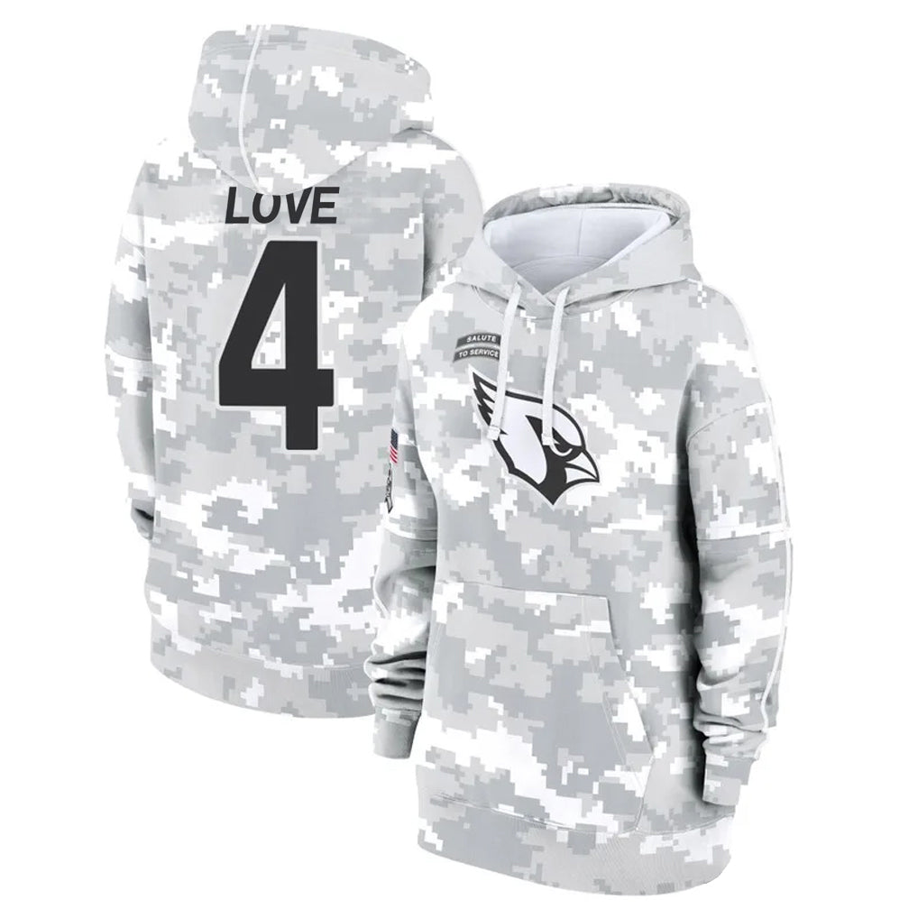 Choea A.Cardinals #4 Jeremiyah Love Player Arctic Camo Salute to Service Hoodies Football Jerseys