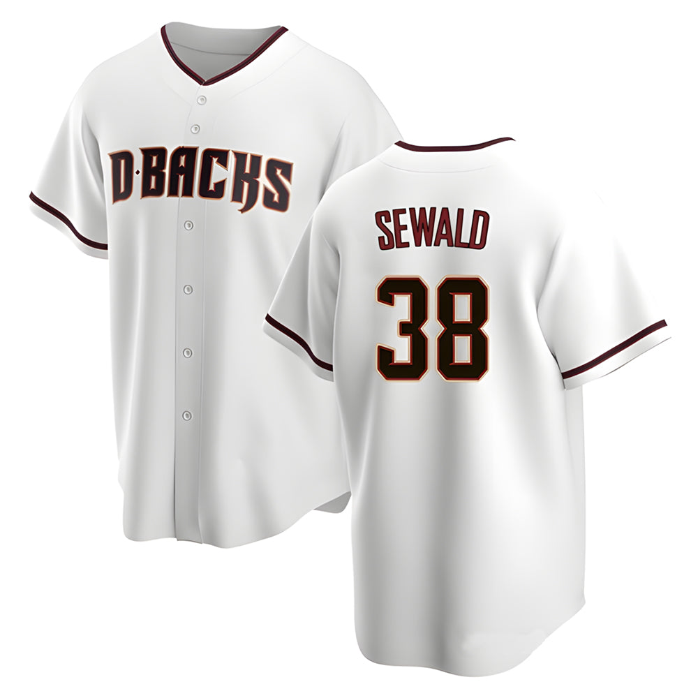 Choea A.Diamondbacks #38 Paul Sewald Player White Replica Home Stitched Jersey