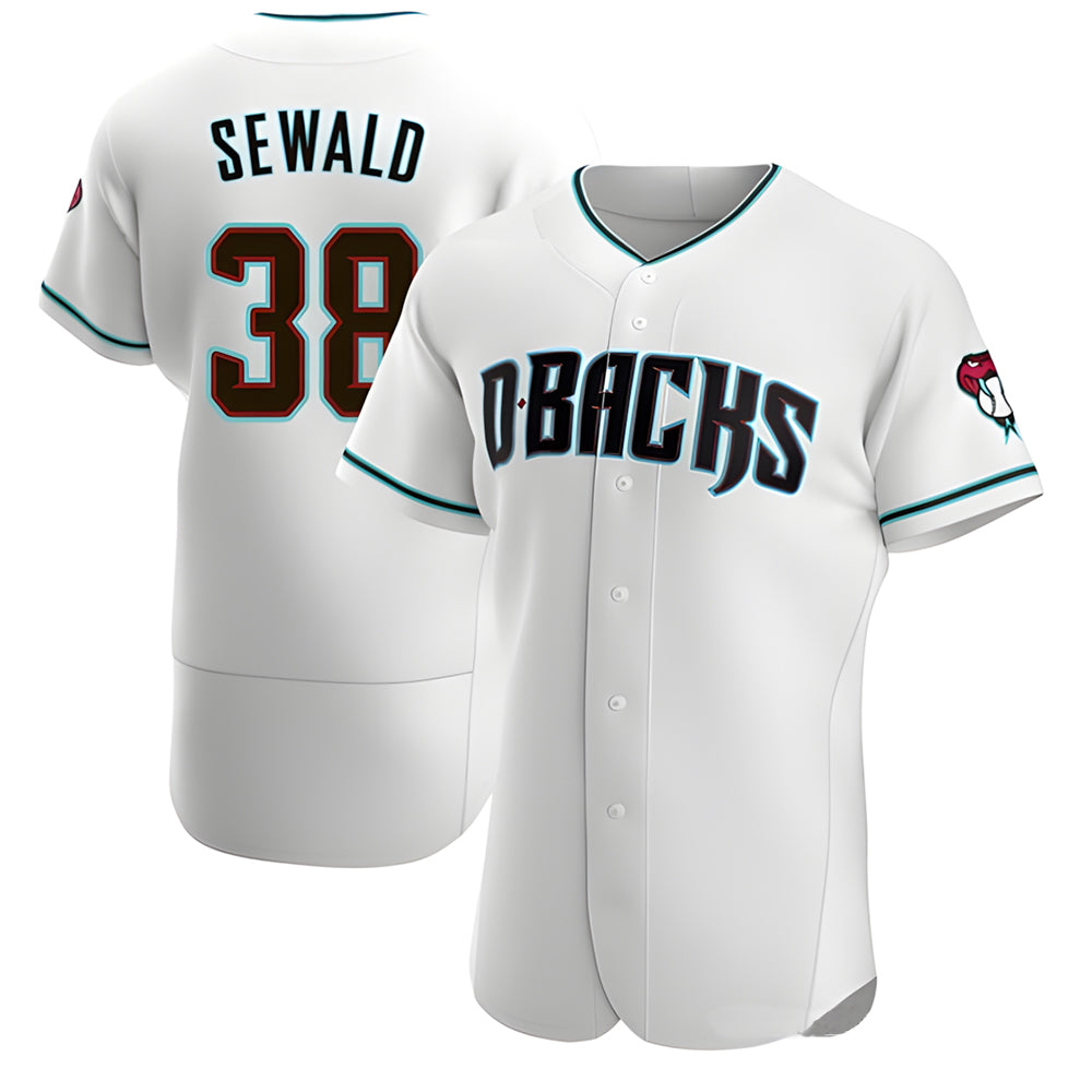 Choea A.Diamondbacks #38 Paul Sewald Player White Teal Authentic Alternate Stitched Jersey