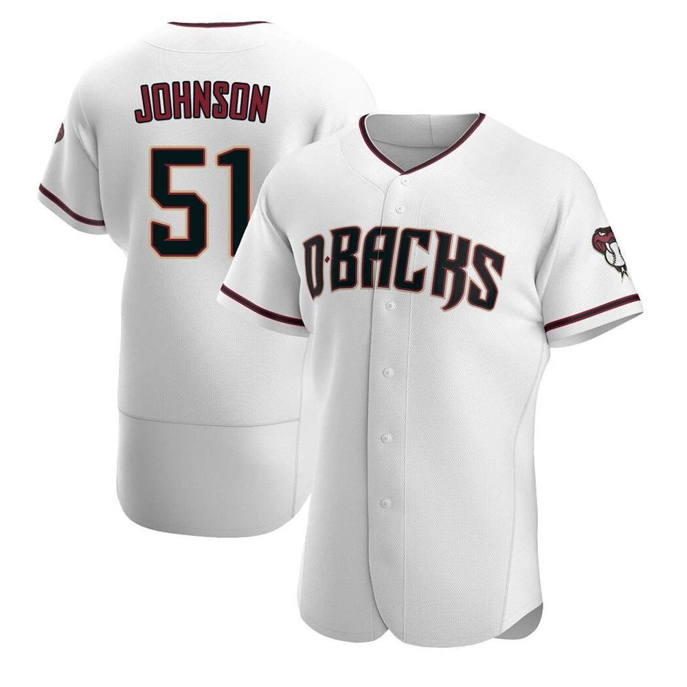 Choea A.Diamondbacks #51 Randy Johnson White Authentic Crimson Home Stitched Jerseys