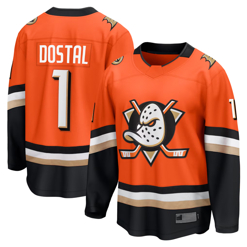 Choea A.Ducks #1 Lukas Dostal Orange Home Breakaway Jerseys