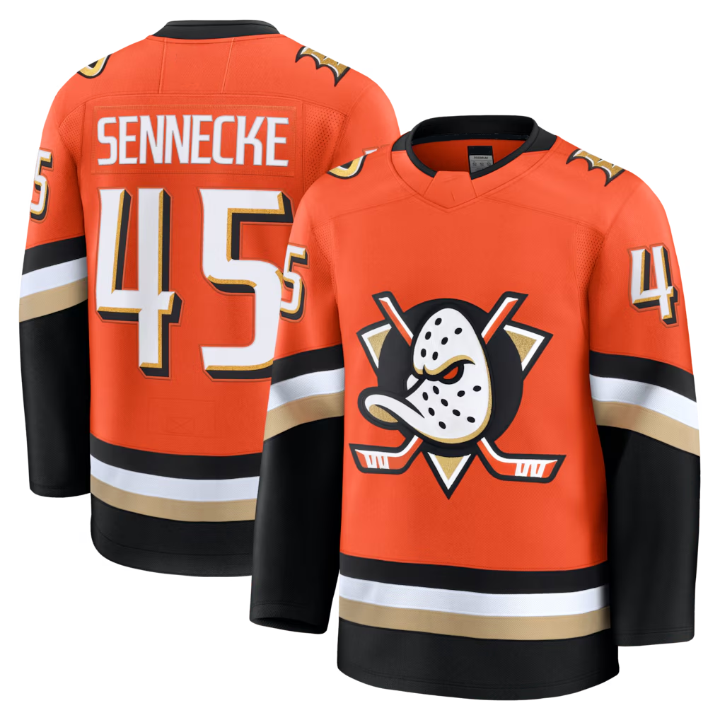 Choea A.Ducks #45 Beckett Sennecke Orange Home Premium Jerseys