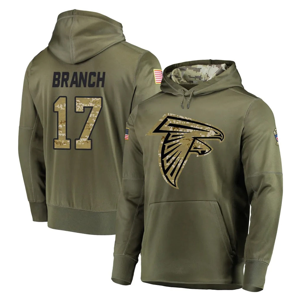 Choea A.Falcons #17 Zachariah Branch Player Olive Salute to Service Club Fleece Hoodie Stitched Jerseys
