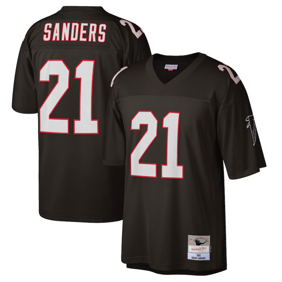 Choea A.Falcons #21 Deion Sanders Mitchell & Ness Black 1992 Retired Player Replica Stitched Jerseys