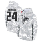 Choea A.Falcons #24 A.J. Terrell Jr. Player Arctic Camo Salute to Service Limited Hoodie Stitched Jerseys