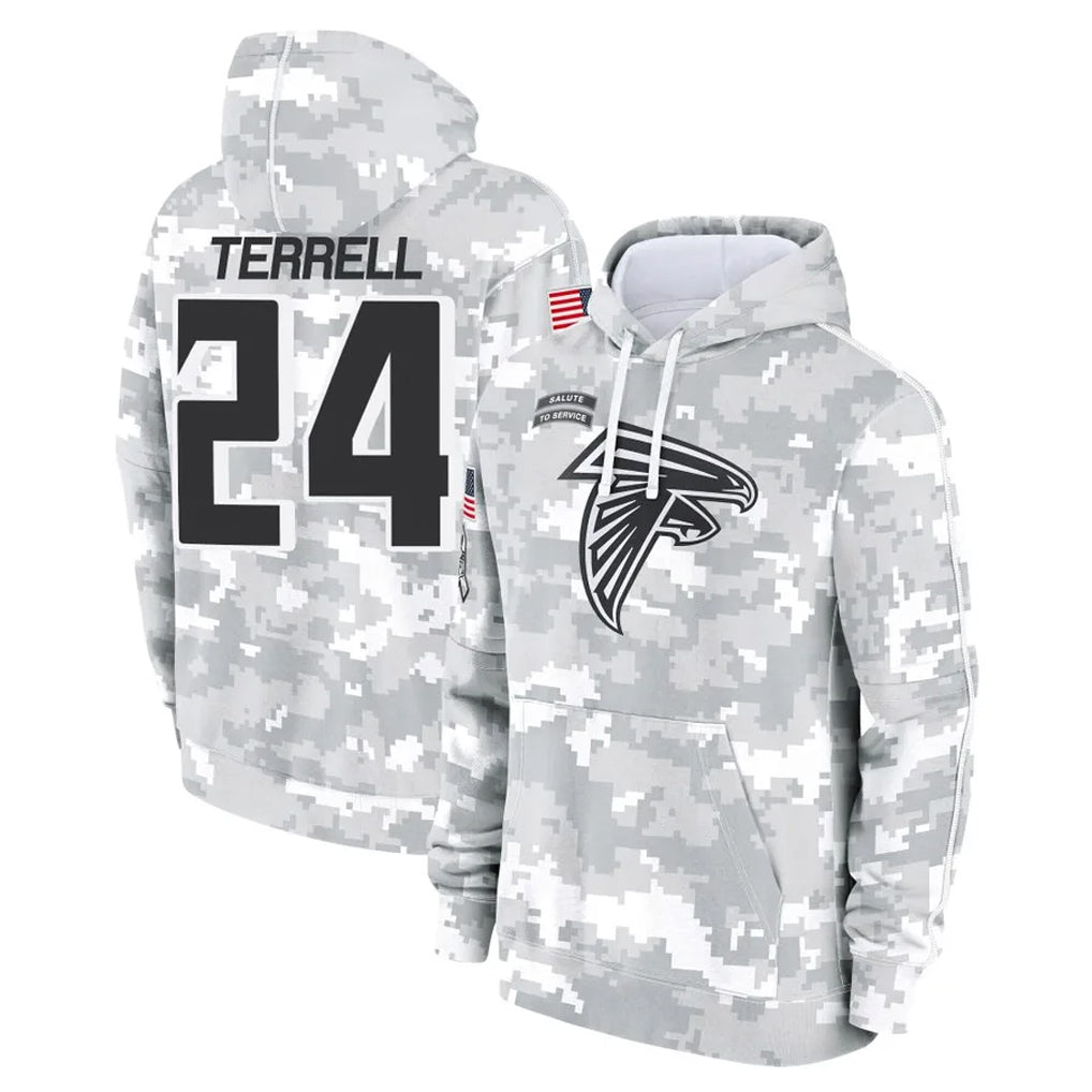 Choea A.Falcons #24 A.J. Terrell Jr. Player Arctic Camo Salute to Service Limited Hoodie Stitched Jerseys