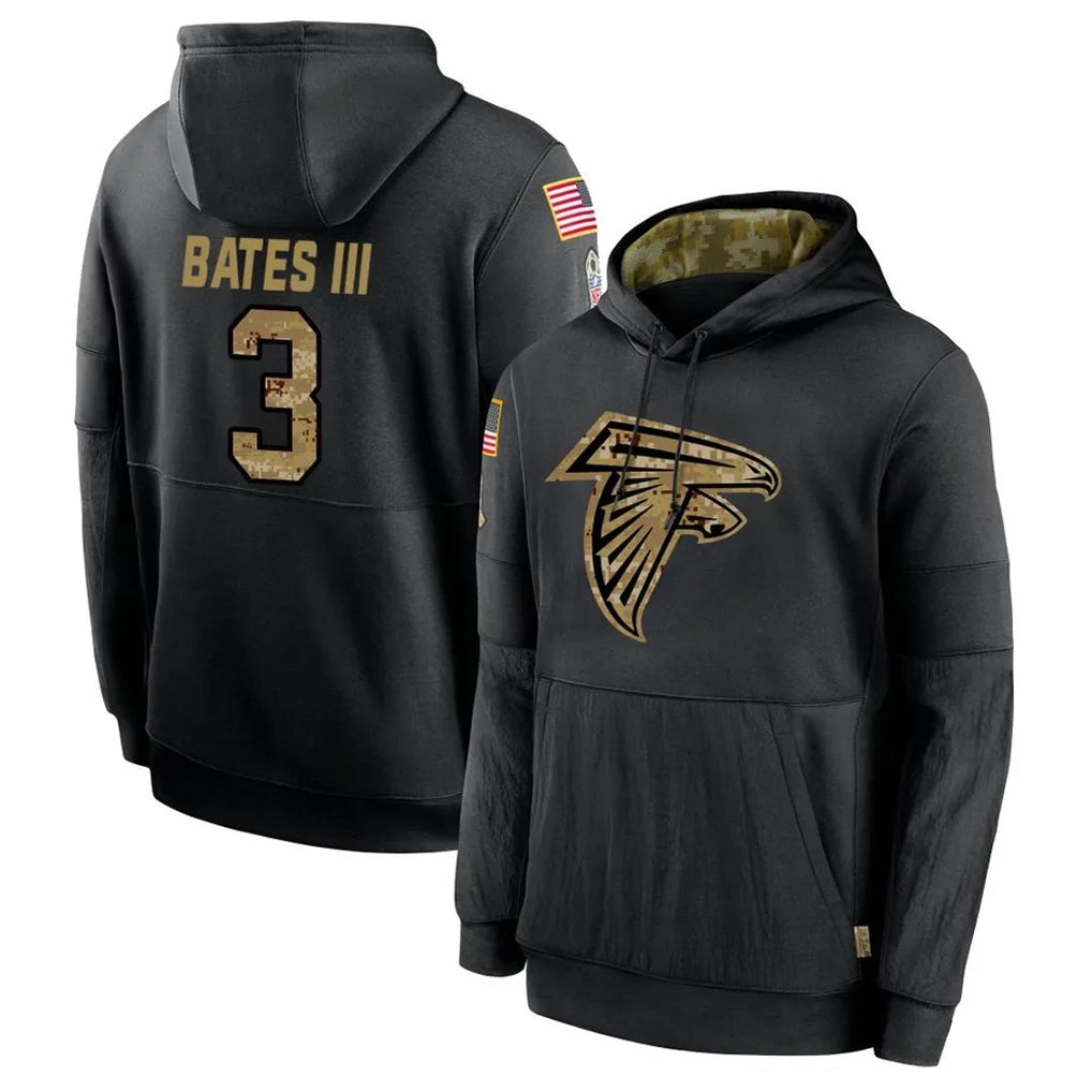 Choea A.Falcons #3 Jessie Bates III Player Black Salute to Service Hoodies Stitched Jerseys