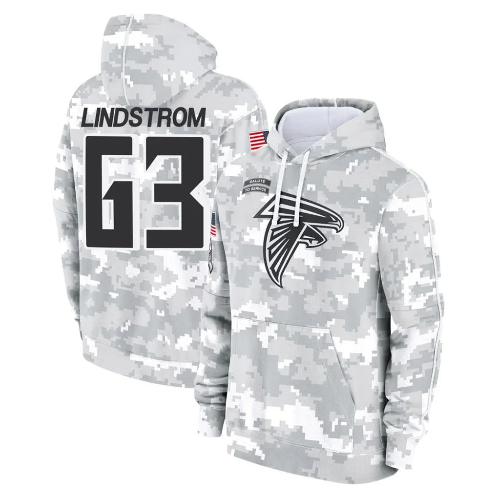 Choea A.Falcons #63 Chris Lindstrom Player Arctic Camo Salute to Service Limited Hoodie Stitched Jerseys