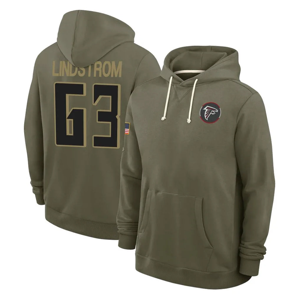 Choea A.Falcons #63 Chris Lindstrom Player Olive 2025 Salute to Service Hoodies Stitched Jerseys